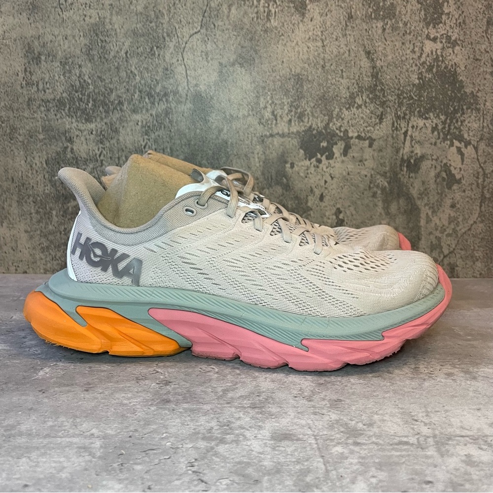 Hoka One One Women's Sneakers in Light Gray, Mint, Pink & Orange